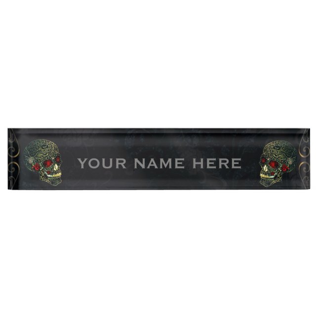 Jewelled Spider Skull & Roses Glam Goth Office Des Nameplate (Front)