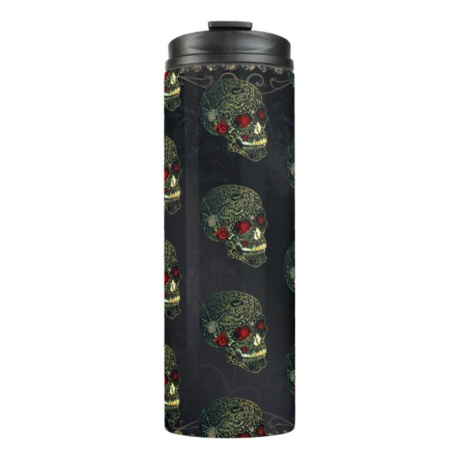Jewelled Spider Skull & Roses Glam Gothic Filigree Thermal Tumbler (Front)