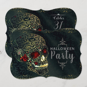 Jewelled Spider Skull & Roses Glam Gothic Party Invitation