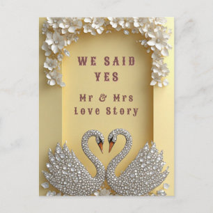 🌸 Jewelled Swan Couple Elegant Gold Theme 💖 Postcard