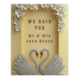 🌸 Jewelled Swan Couple Elegant Gold Theme 💖 Poster