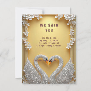 💍 Jewelled Swan Pair Elegant Celebration🌸 RSVP Card