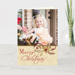 Jewelled Swirls and Damask Photo Christmas Card