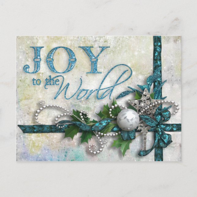 Jewelled Teal and Silver Christmas Postcard (Front)