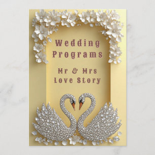 🌸 Jewelled Wedding Swan Couple Elegant Theme 💖 Programme