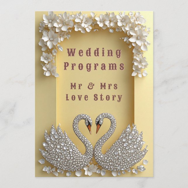 🌸 Jewelled Wedding Swan Couple Elegant Theme 💖 Programme (Front)