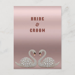 Jewelled Wedding Swans Creating A Heart On Pink Postcard