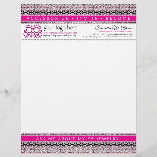 Jewellery and accessories glitz pink diamonds custom letterhead (Front)