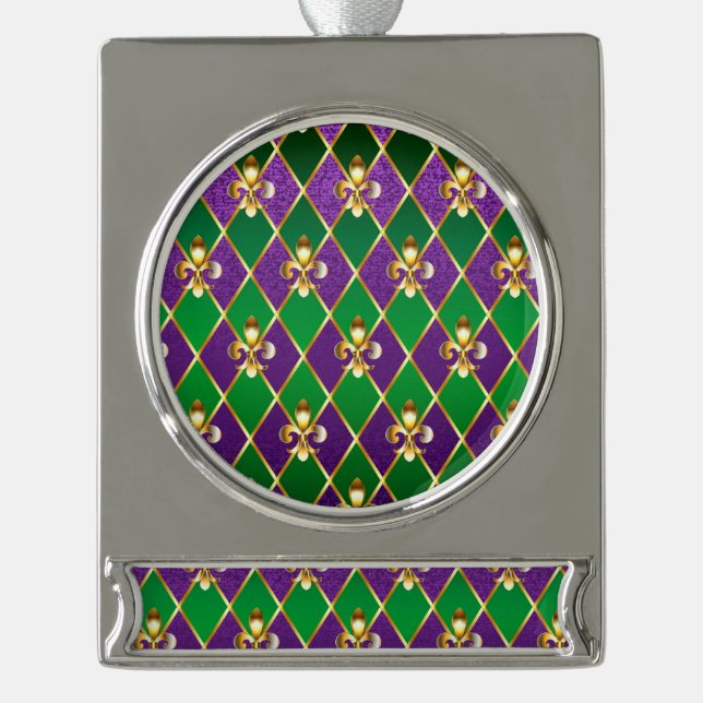 Jewellery Background Mardi Gras Silver Plated Banner Ornament (Front)