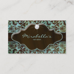 Jewellery Business Card Damask Blue Brown Diamond