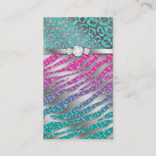 Jewellery Business Card Glitter Zebra Pink Blue