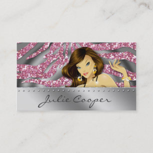 Jewellery Business Card Pink Woman Zebra Silver