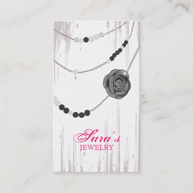 Jewellery Business Card Rose Necklace Grey Pink (Front)