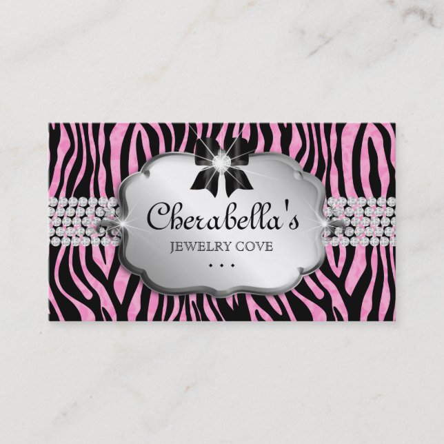 Jewellery Business Card Zebra Bow Heart (Front)