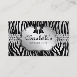 Jewellery Business Card Zebra Silver Bow Heart