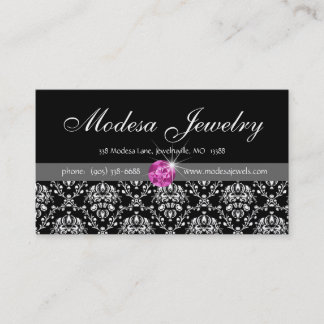 Jewellery Business Cards Birthstones Damask Pink