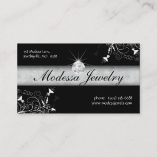 Jewellery Business Cards Birthstones Floral Black