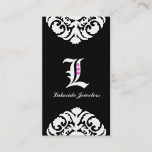 Jewellery Business Cards Damask Monogram Black 2