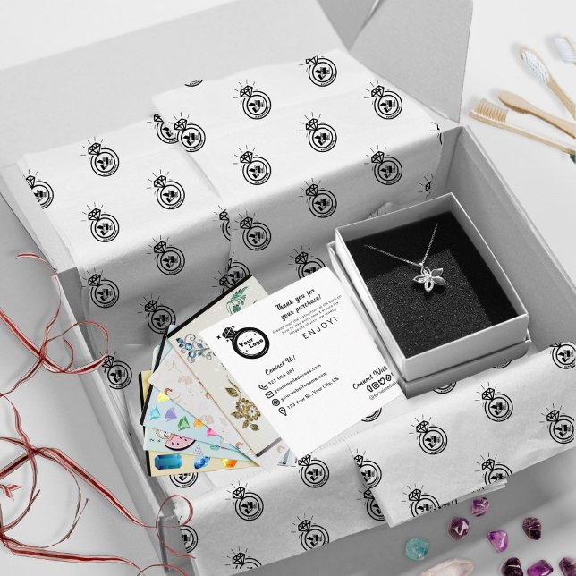 Jewellery Business Name Brand Logo Simple Packagin Tissue Paper (Only the tissue paper is for sale in this photo, the featured business info card is in my store too.)