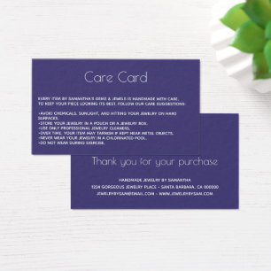 Jewellery Care Card Instructions with logo Purple