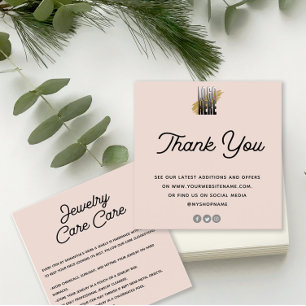 Jewellery Care Card Thank You with logo Blush