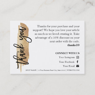 Jewellery Care Gold Gliter Script Thank You Card