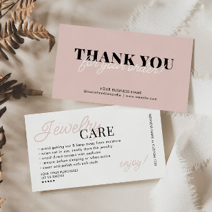 Jewellery Care Instruction Thank You Order Busines Enclosure Card