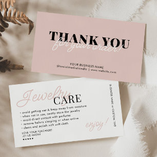 Jewellery Care Instruction Thank You Order Busines Enclosure Card