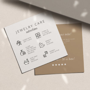 Jewellery Care Instructions Beige Thank You  Enclosure Card