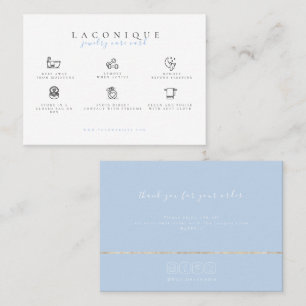 Jewellery Care Instructions Blue Business Card