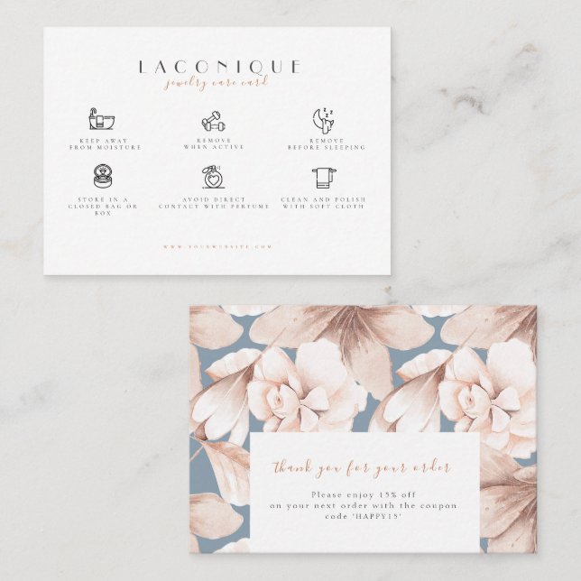 Jewellery Care Instructions | Flowers  Business Card (Front/Back)