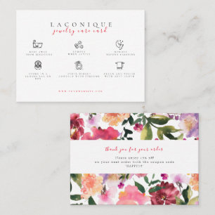 Jewellery Care Instructions Watercolor Flower Business Card