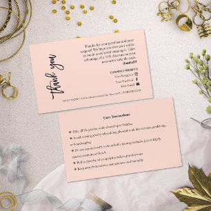 Jewellery Care Pink Chic Script Thank You Card