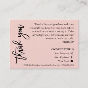 Jewellery Care Pink Chic Script Thank You Card