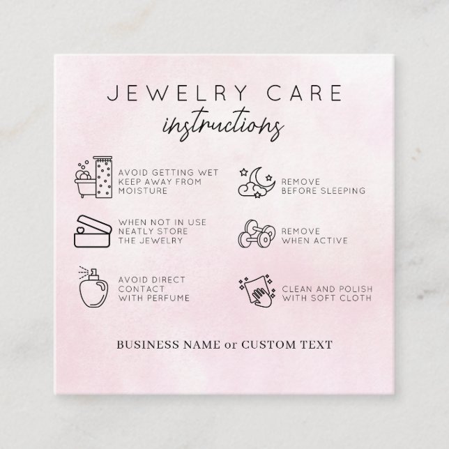 Jewellery Care Thank You Pink Watercolor Business Enclosure Card (Front)