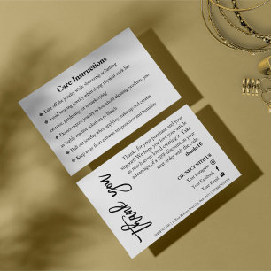 Jewellery Care White Chic Script Thank You Card