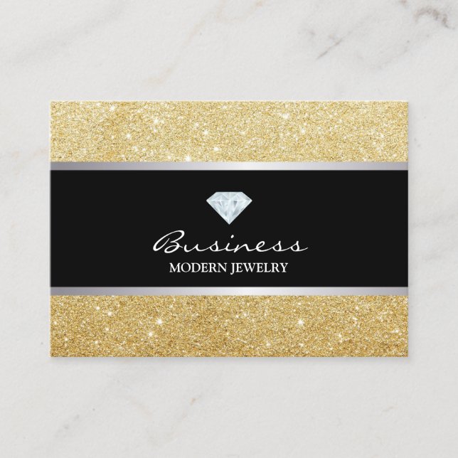Jewellery Design Stylish Gold Glitter Modern Business Card (Front)
