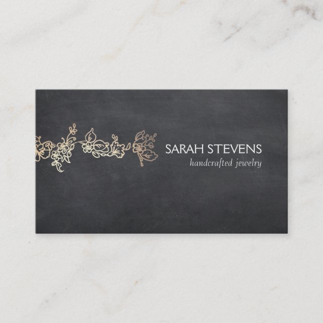 Jewellery Designer Elegant Gold and Black Chalkboa Business Card (Front)