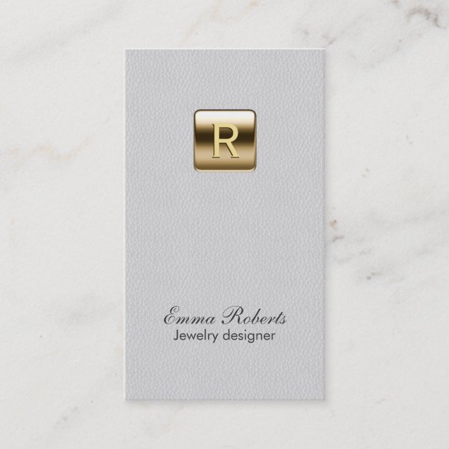 Jewellery Designer Gold Monogram Classy Leather Business Card (Front)