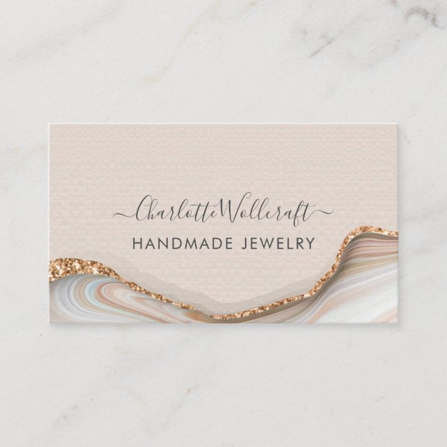 Jewellery Designer Pink Gold Glitter Marble Agate Business Card (Front)