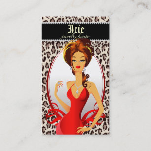 Jewellery Diamonds Red Leopard Beige Business Card