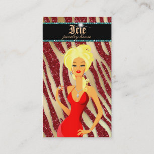 Jewellery Diamonds Red Zebra Sparkle Gold Blonde Business Card