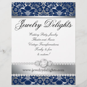 Jewellery Flyer Hair Salon Floral Damask Navy Silv