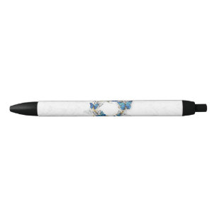Jewellery Heart with Butterflies Morpho Black Ink Pen