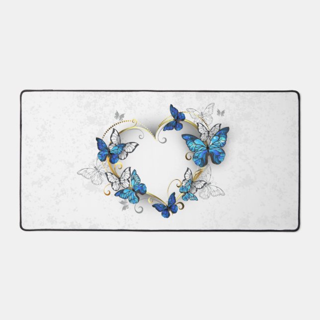 Jewellery Heart with Butterflies Morpho Desk Mat (Front)