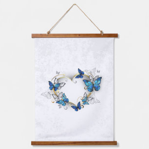Jewellery Heart with Butterflies Morpho Hanging Tapestry