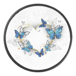 Jewellery Heart with Butterflies Morpho Hockey Puck