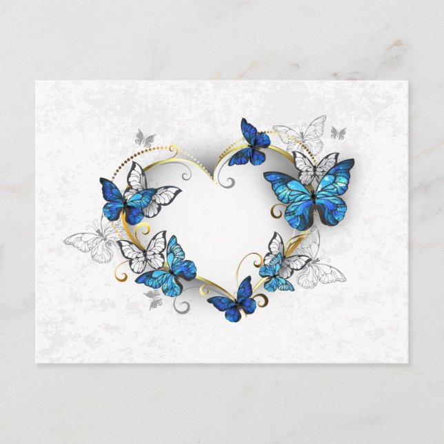 Jewellery Heart with Butterflies Morpho Invitation Postcard (Front)