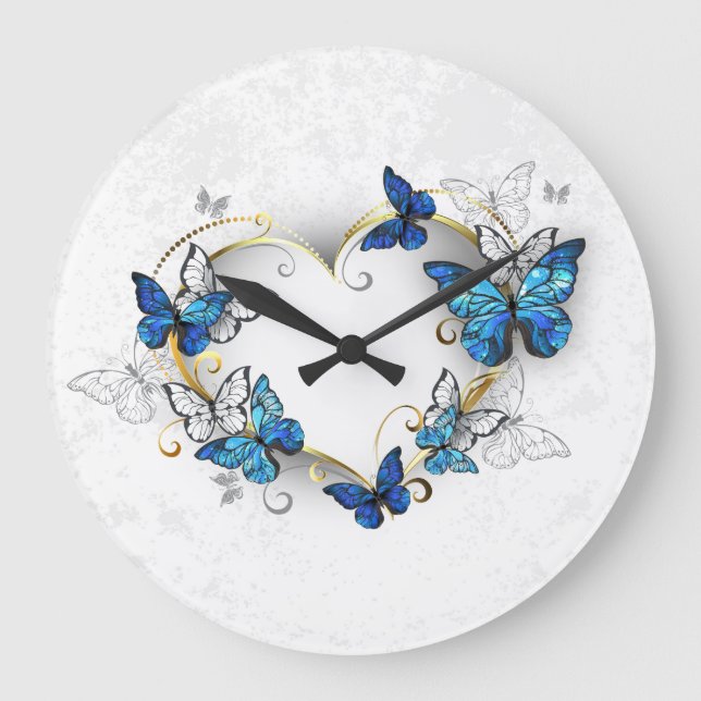 Jewellery Heart with Butterflies Morpho Large Clock (Front)