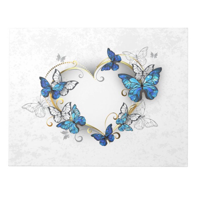 Jewellery Heart with Butterflies Morpho Notepad (Front)